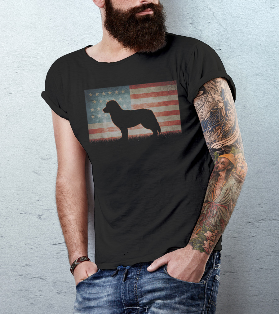 Best Bernese Mountain Dog Dad Ever Vintage American Flag T-Shirt