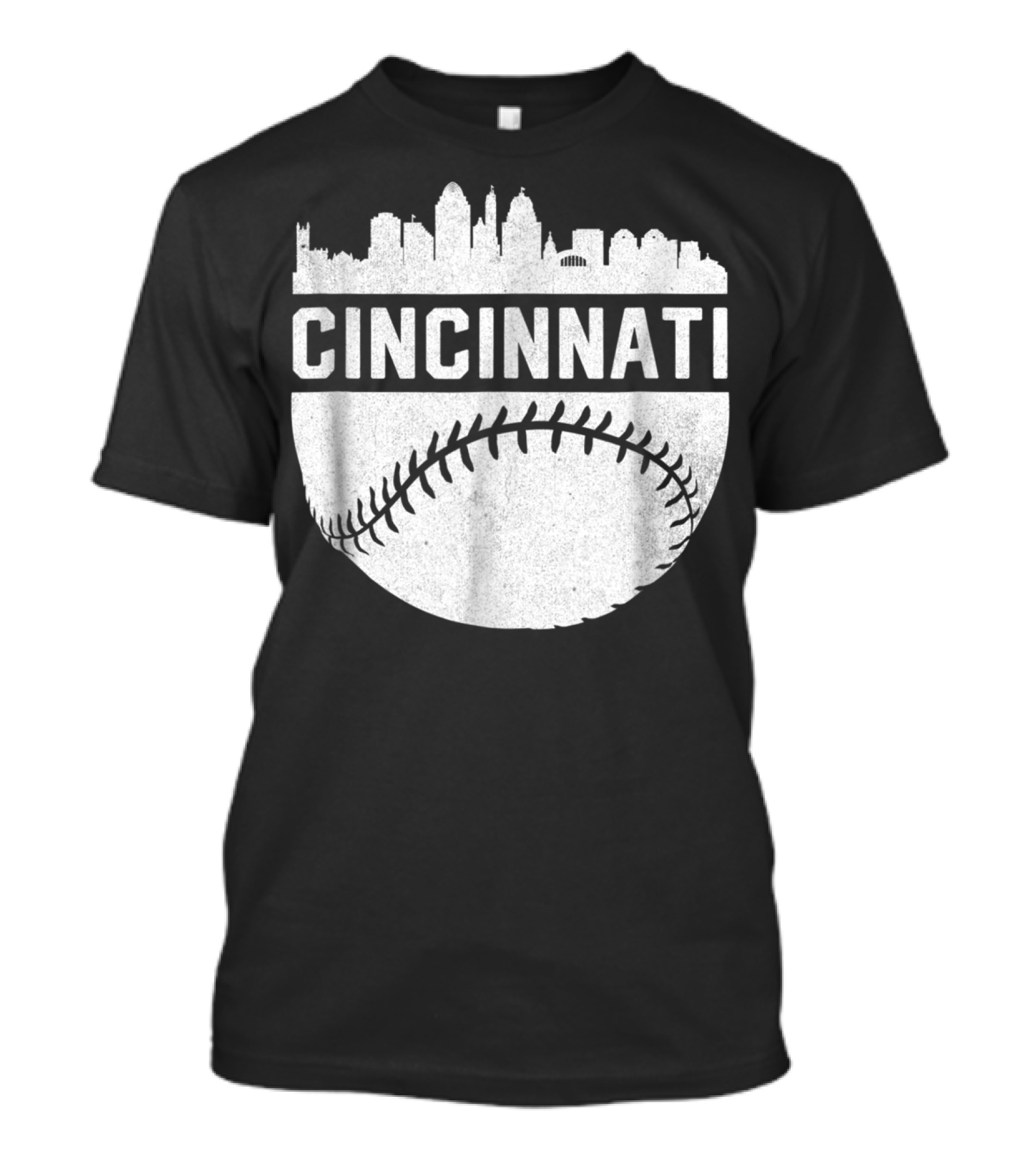 Cincinnati Ohio Skyline Vintage Baseball T-Shirt