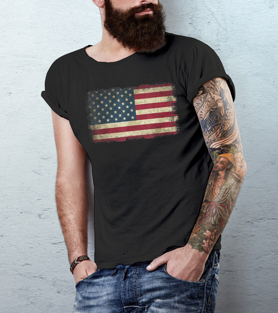 Vintage Distressed American Flag USA 4th Of July T-Shirt