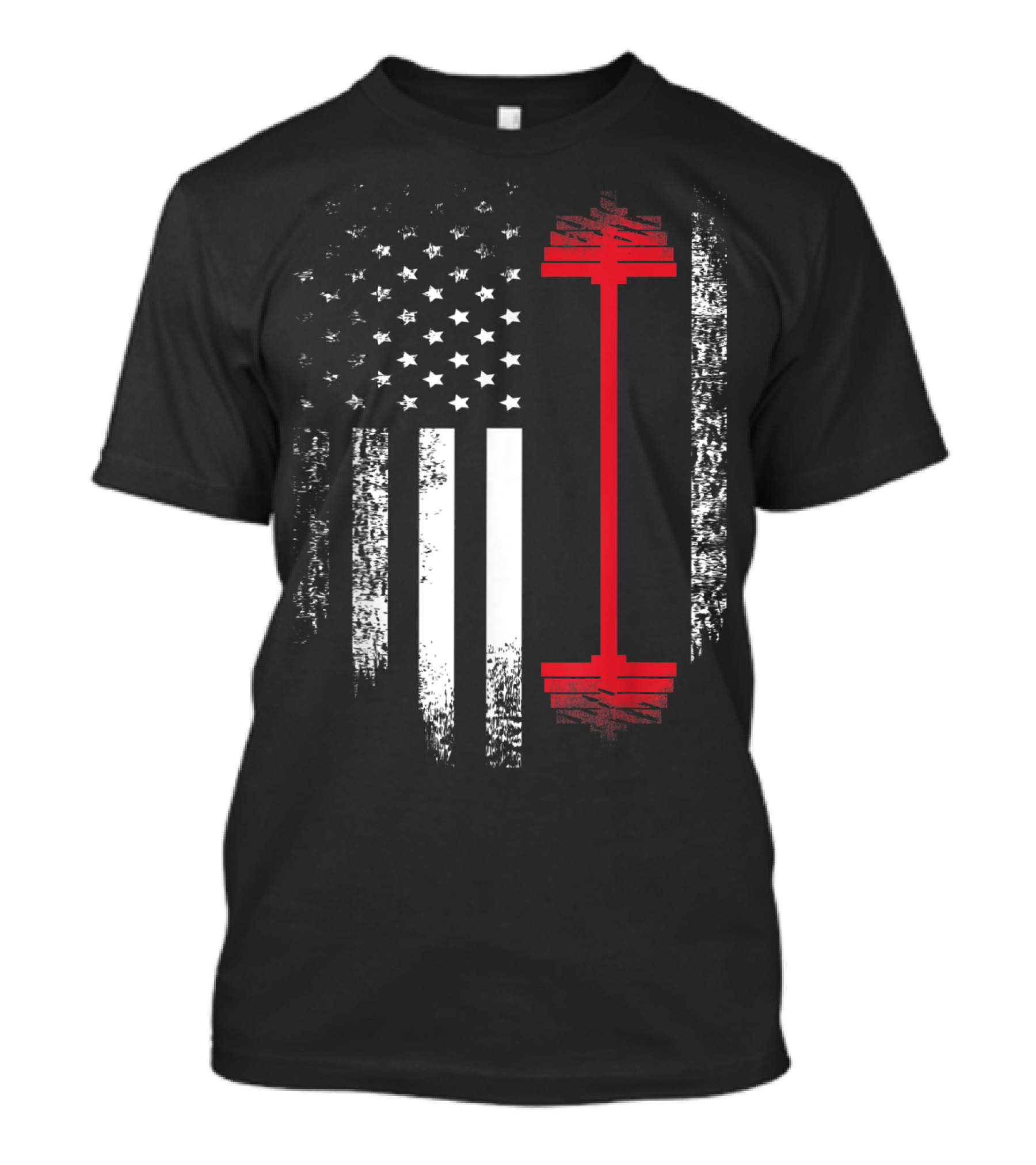 Vintage USA Red White Barbell American Flag Gym T-Shirt