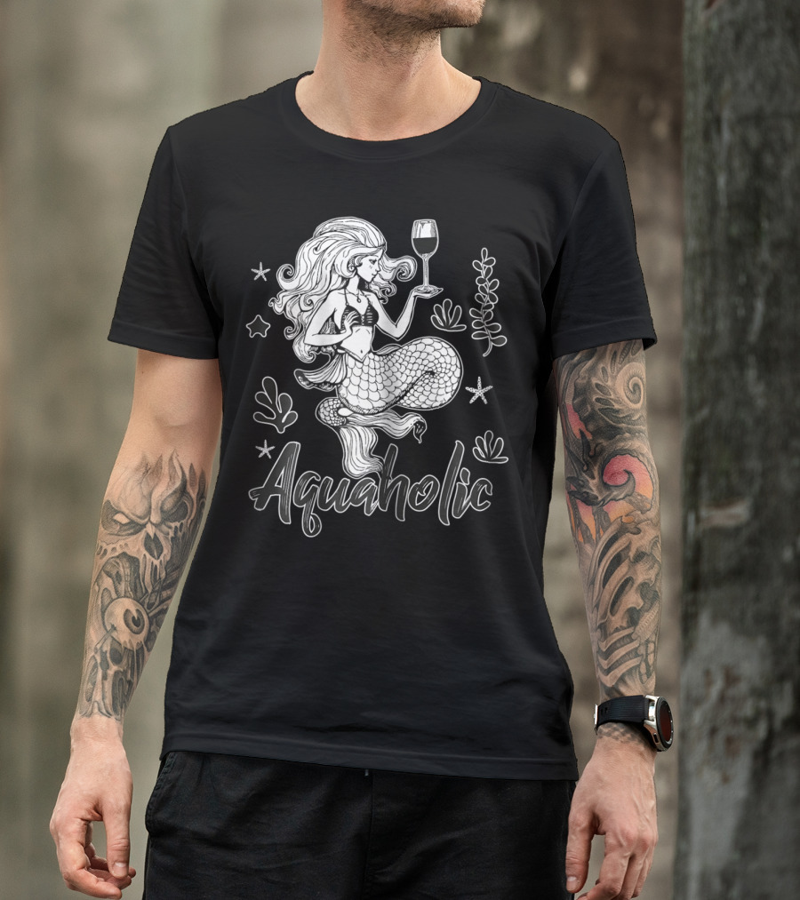 Aquaholic Mermaid With Wine Lover Charm T-Shirt