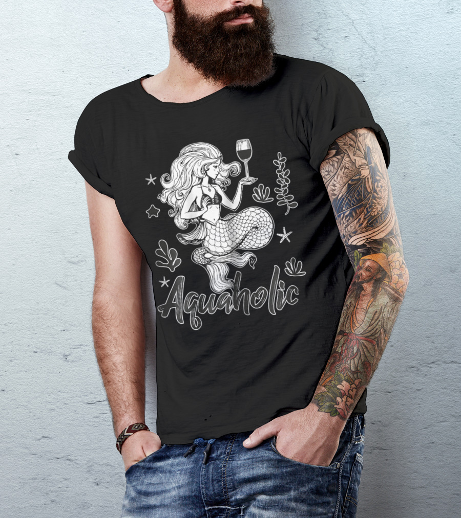 Aquaholic Mermaid With Wine Lover Charm T-Shirt