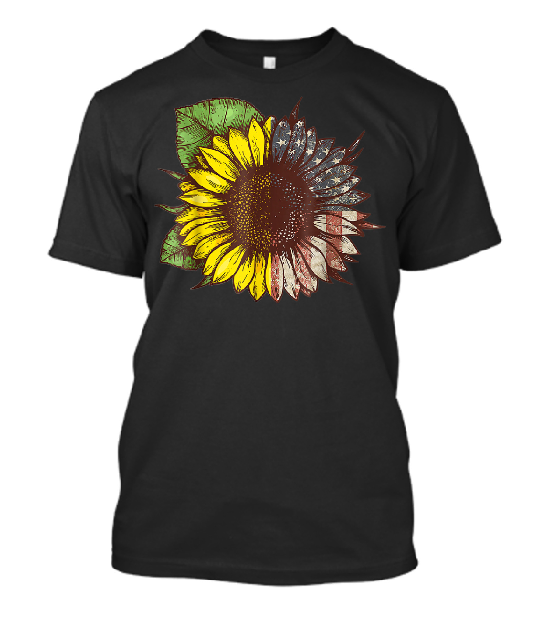 Hippie Sunflower Blended With American Flag Elements T-Shirt