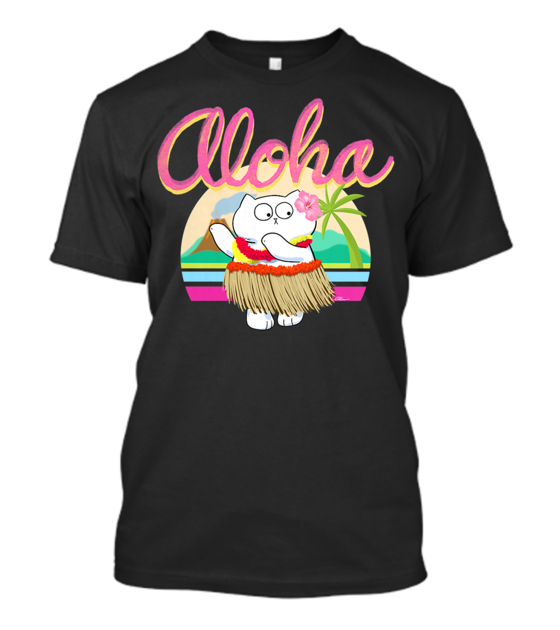 Aloha Hula Kitty Fun Cas Women Hawaiian Kitty T-Shirt