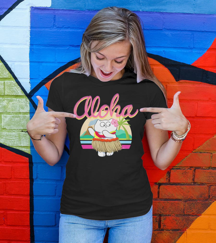 Aloha Hula Kitty Fun Cas Women Hawaiian Kitty T-Shirt