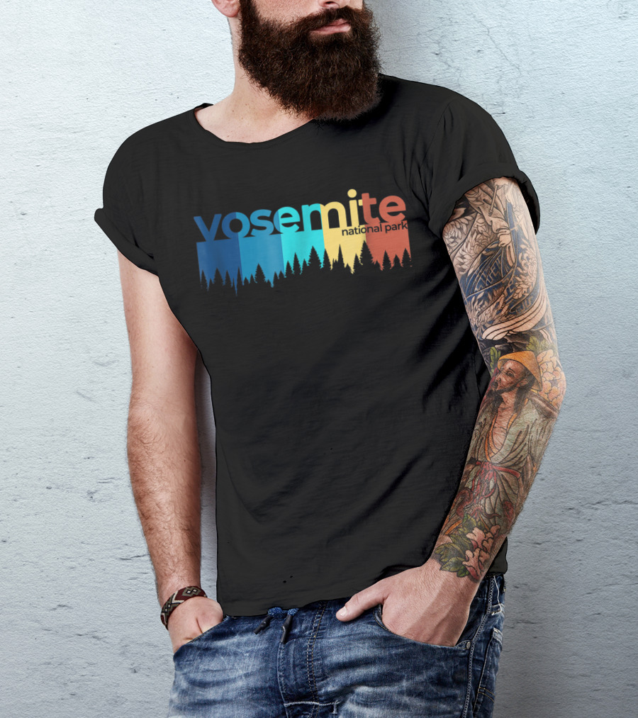 Yosemite National Park Vintage Forest Silhouette Multicolor T-Shirt