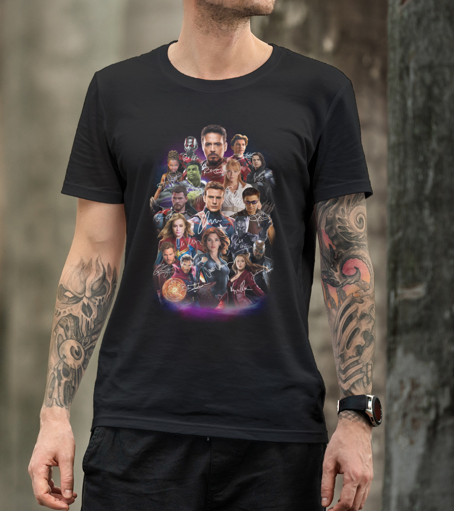 Avengers Characters Collage With Autographs T-Shirt