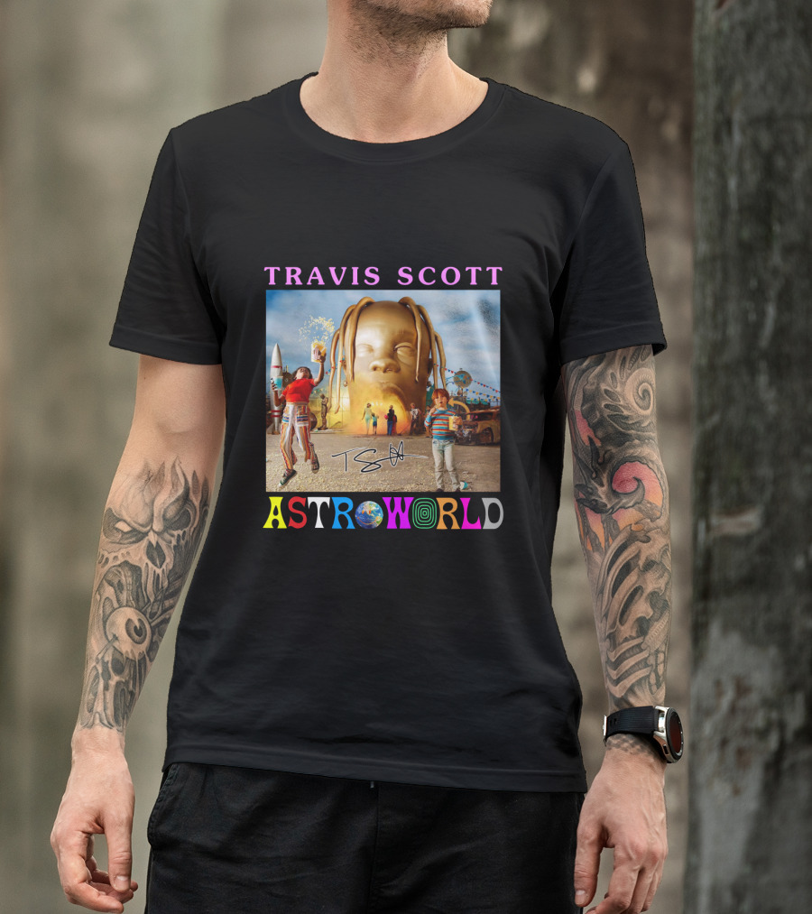 TRAVIS SCOTT ASTROWORLD Album Cover With Iconic Head And Signature T-Shirt