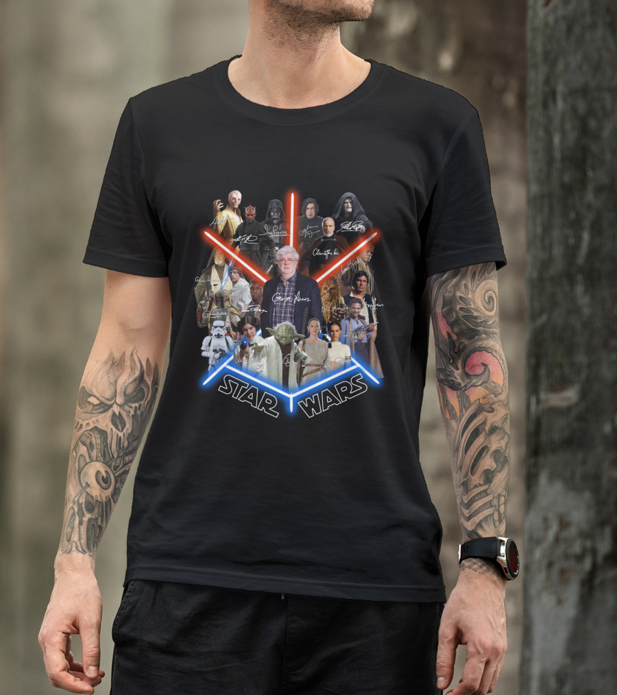 Star Wars George Lucas And Iconic Character Collage With Signatures T-Shirt