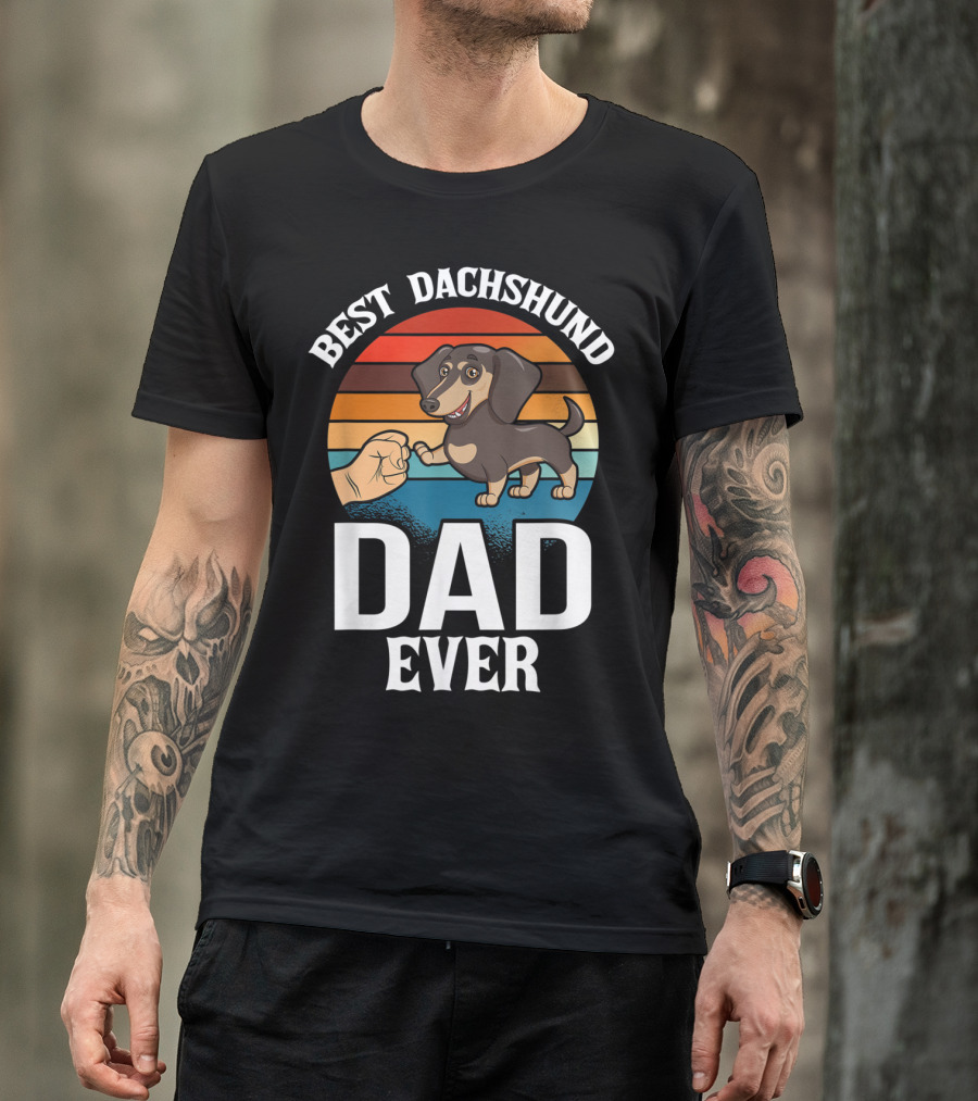 Best Dachshund Dad Ever Vintage Sunset Paw Bump T-Shirt