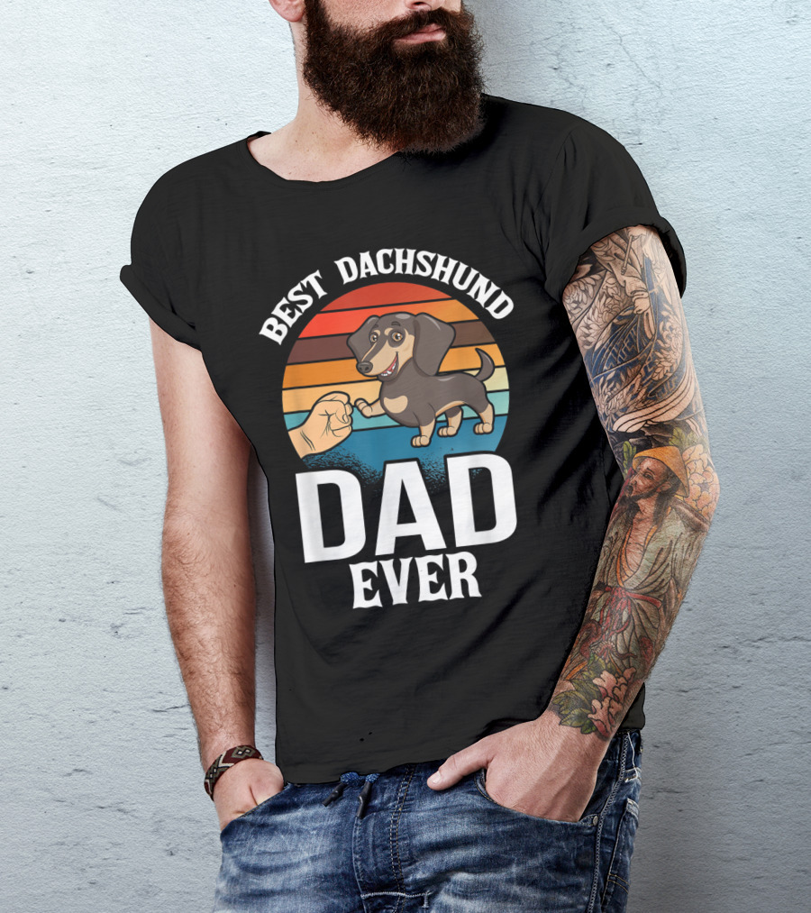 Best Dachshund Dad Ever Vintage Sunset Paw Bump T-Shirt