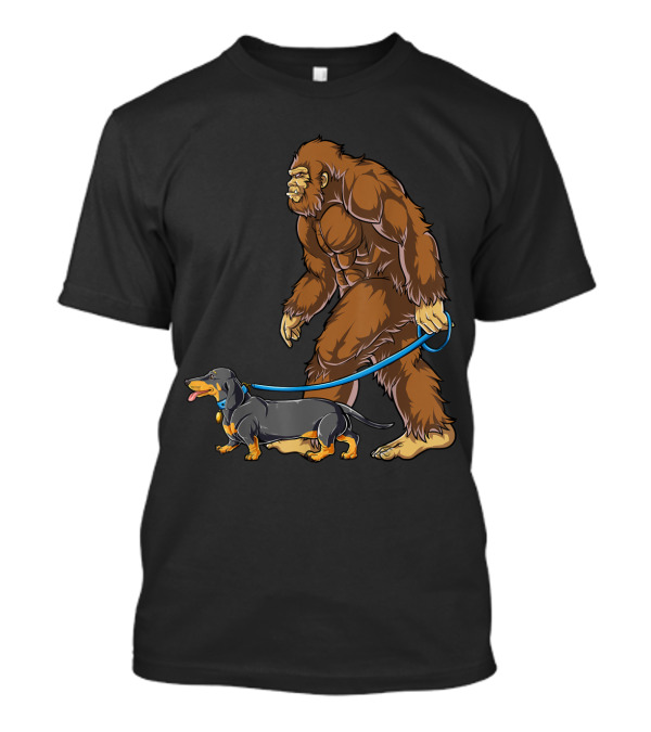 Bigfoot Dog Walk Dachshund Sasquatch Leash Stroll T-Shirt