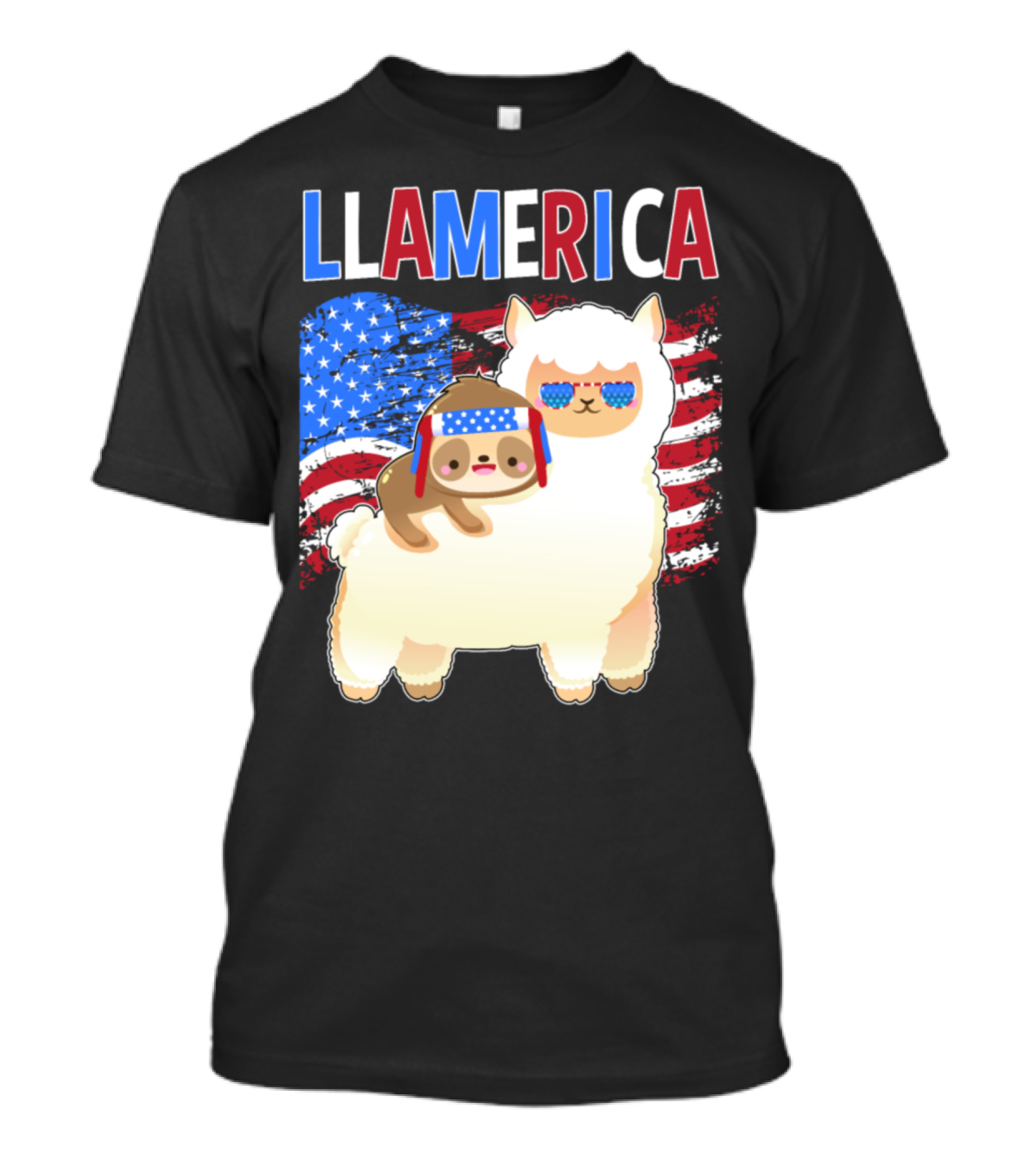 Llamerica Patriotic Llama Sloth 4th Of July USA Flag T-Shirt