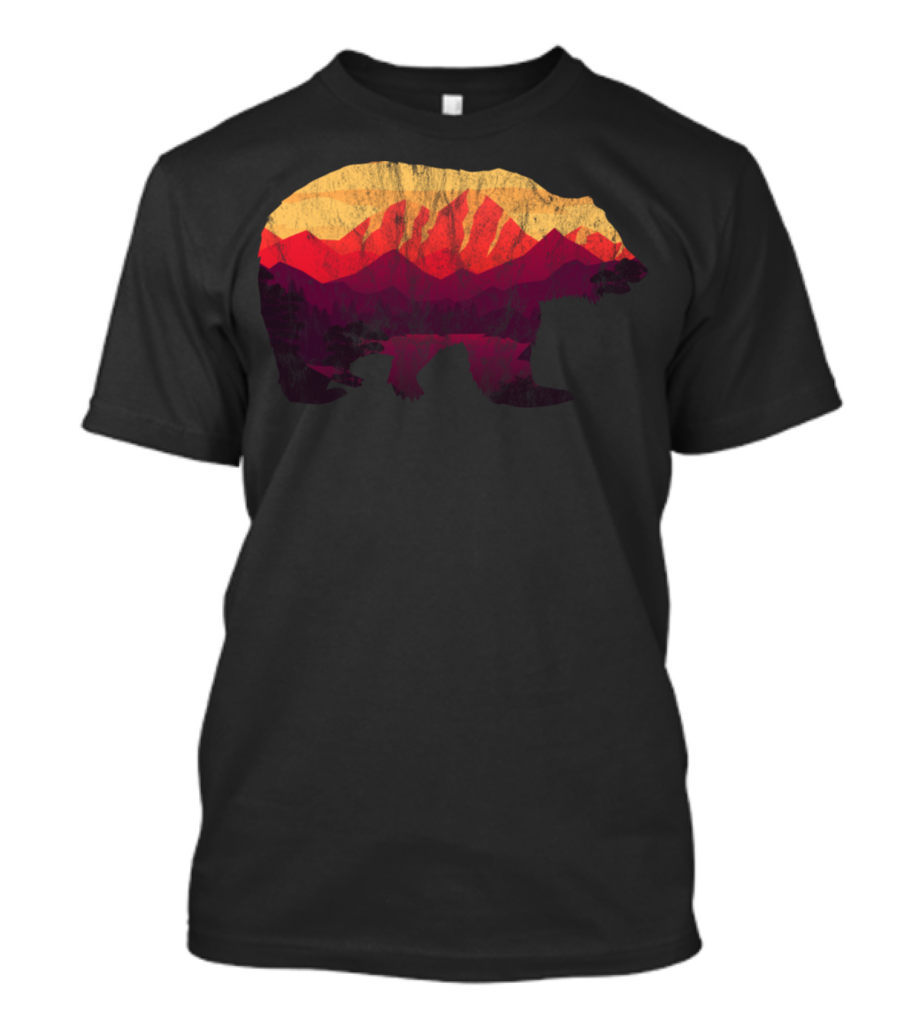 Bear Silhouette With Sunset Mountains And Forest Scene T-Shirt