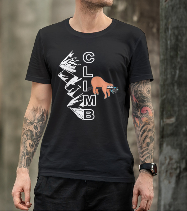 Climb Text With Sloth And Mountain Boulder T-Shirt