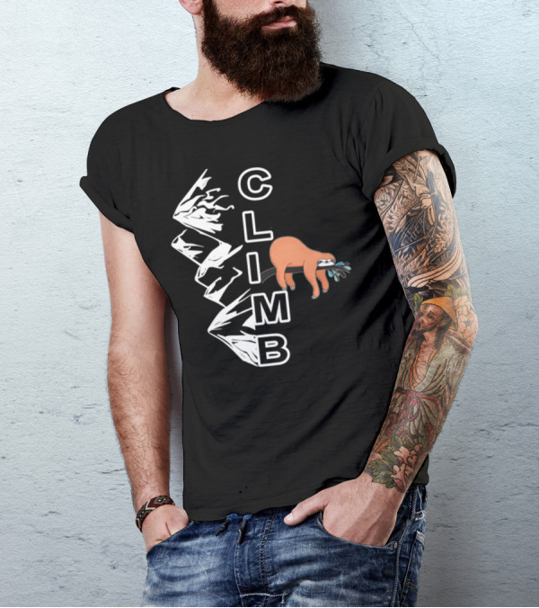 Climb Text With Sloth And Mountain Boulder T-Shirt