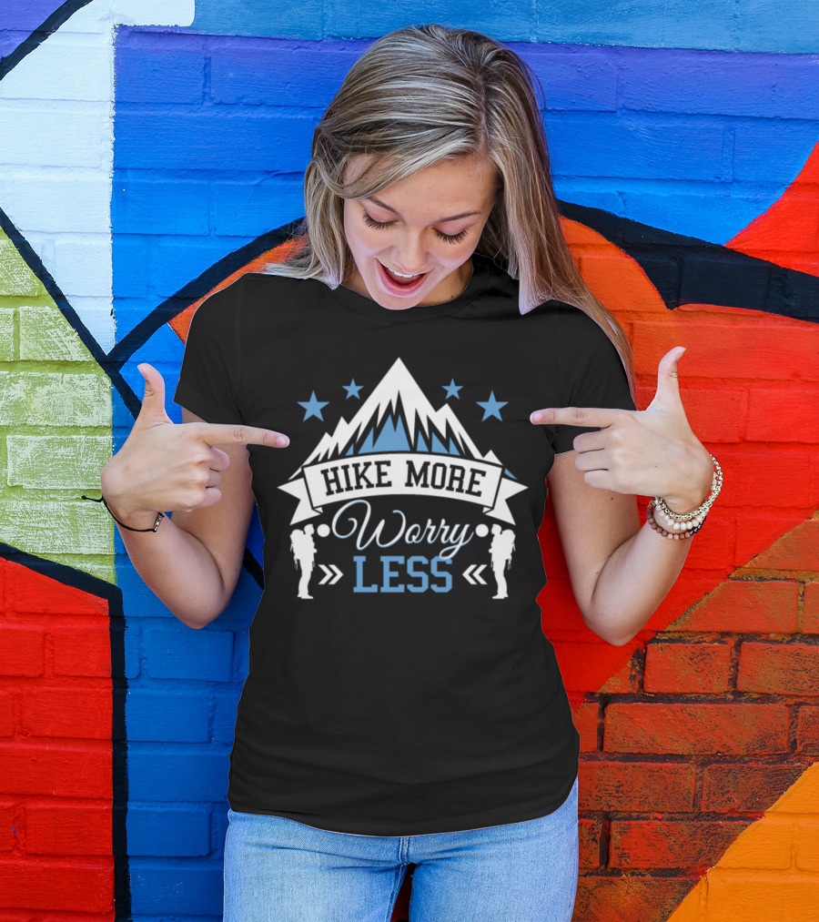Hike More Worry Less Mountain Adventure With Stars And Backpackers T-Shirt