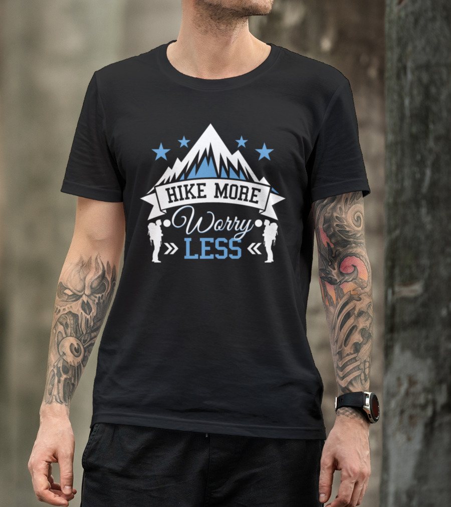 Hike More Worry Less Mountain Adventure With Stars And Backpackers T-Shirt