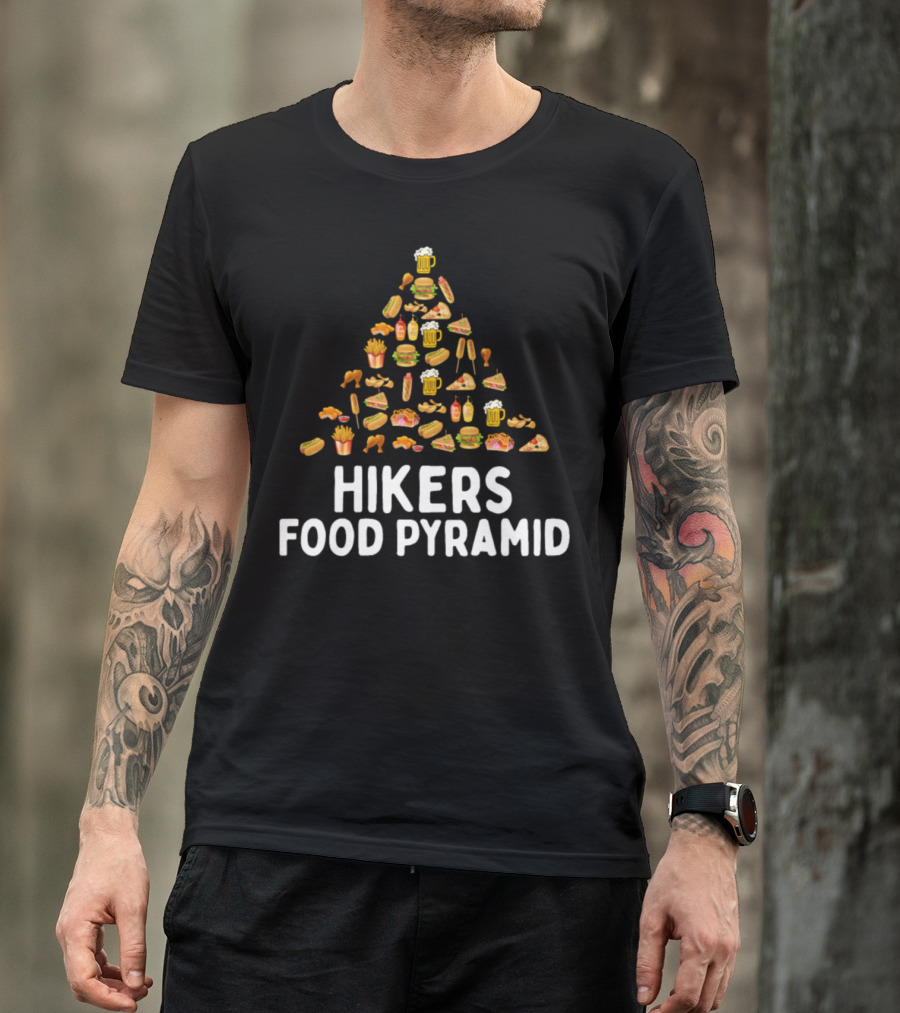 Hikers Food Pyramid With Beer, Pizza, Burgers, And Fries T-Shirt