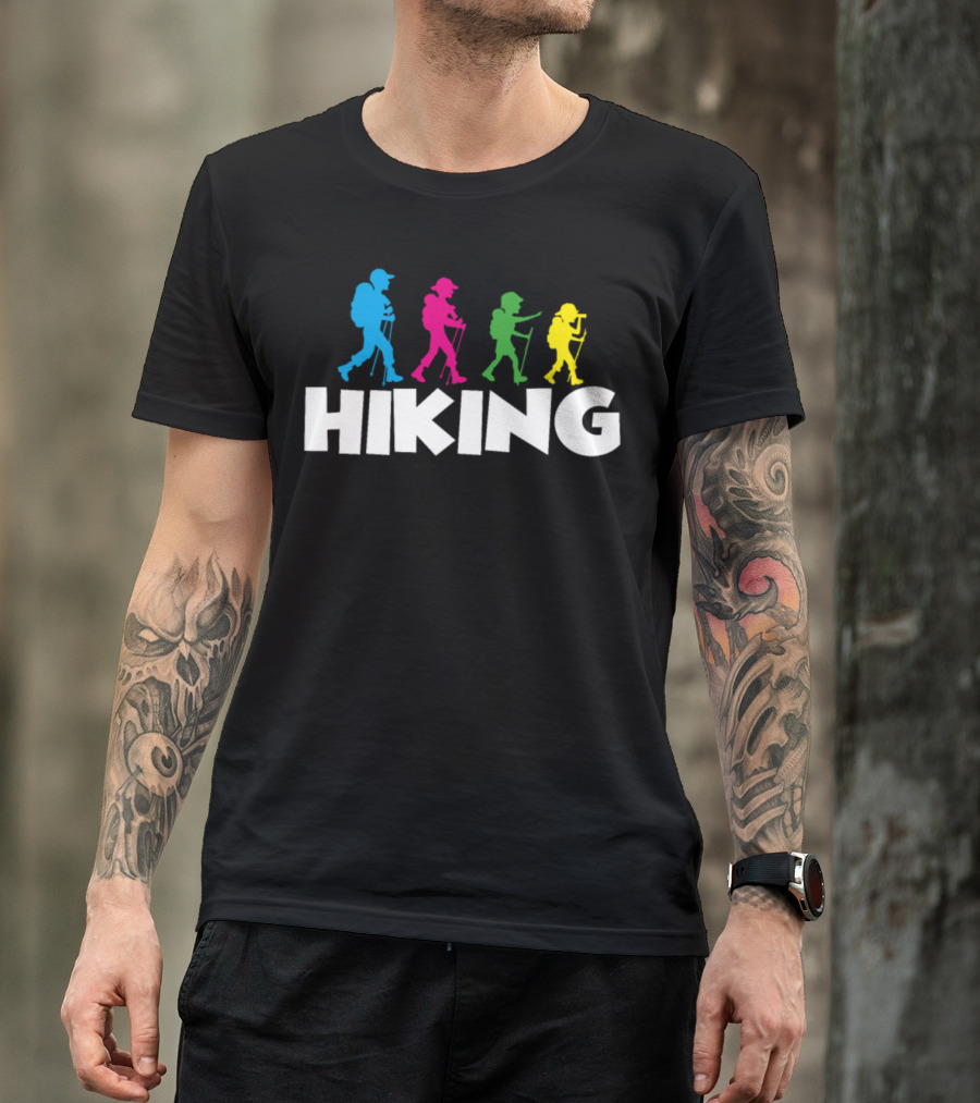 Hiking Colorful Backpacking Silhouettes Mountain Adventure T-Shirt