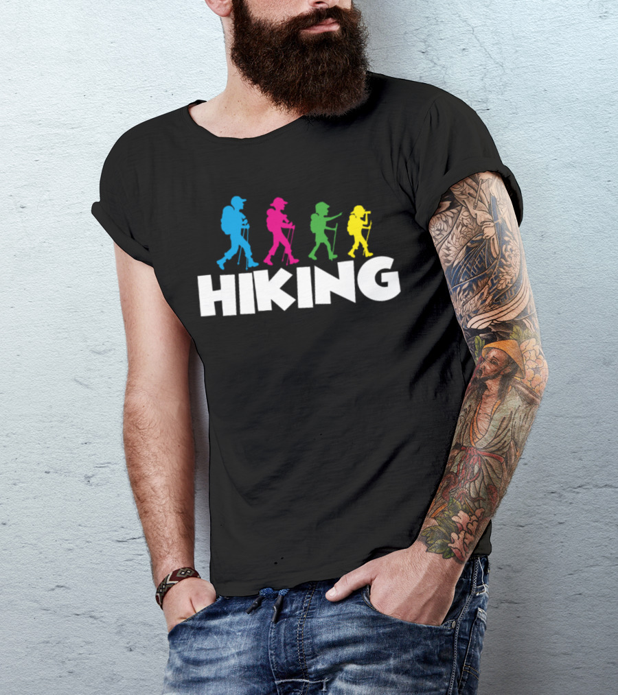 Hiking Colorful Backpacking Silhouettes Mountain Adventure T-Shirt