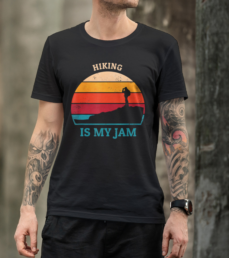 Hiking Is My Jam Vintage Sunset Silhouette Trail T-Shirt