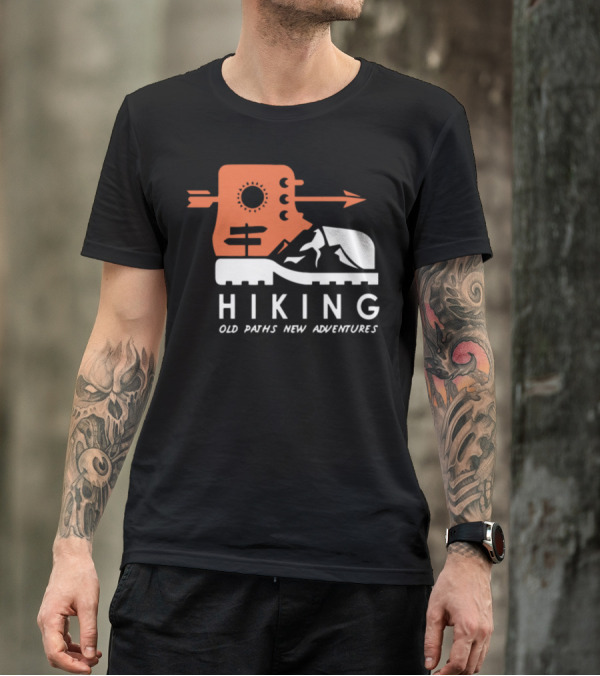 Hiking Old Paths New Adventures Mountain Boot And Arrow Emblem T-Shirt