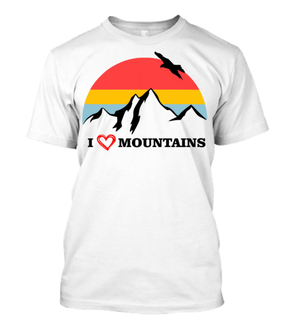 I Love Mountains With Sunset Panorama And Eagle T-Shirt