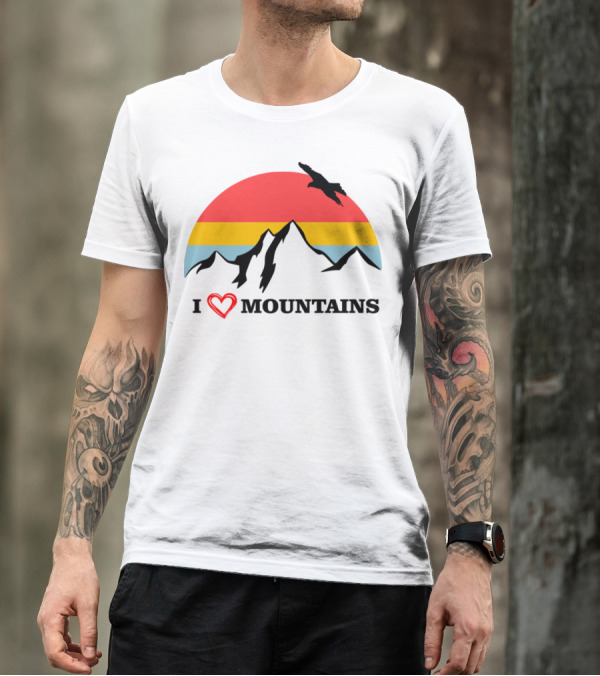 I Love Mountains With Sunset Panorama And Eagle T-Shirt