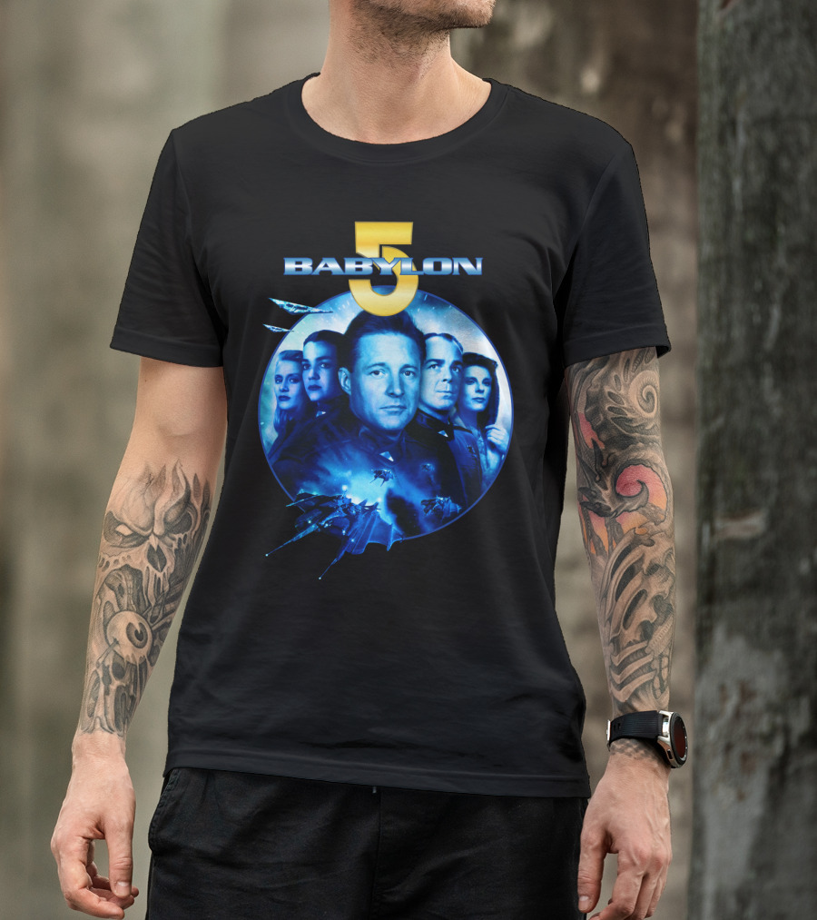 Babylon 5 Science Fiction Series Characters And Spaceship T-Shirt