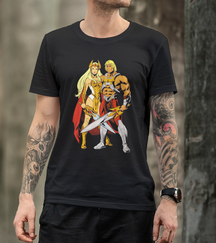 She-Ra And He-Man Classic Characters With Swords T-Shirt