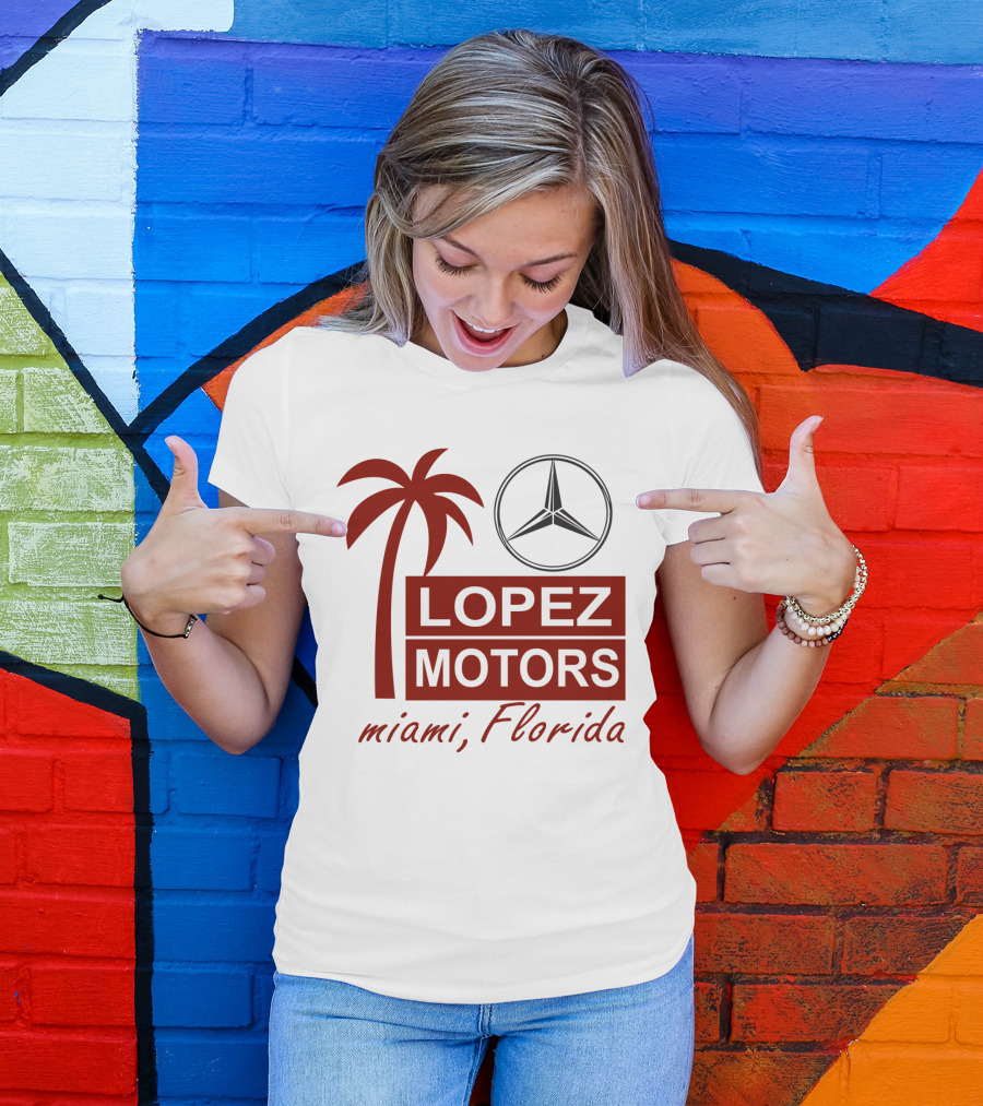 Lopez Motors Miami Florida Scarface Palm Tree Mercedes Benz Star T-Shirt