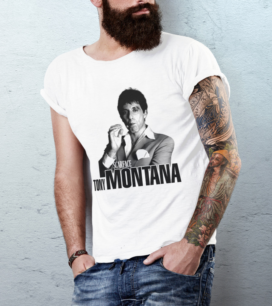 Scarface Tony Montana Cigar Black And White Photo T-Shirt