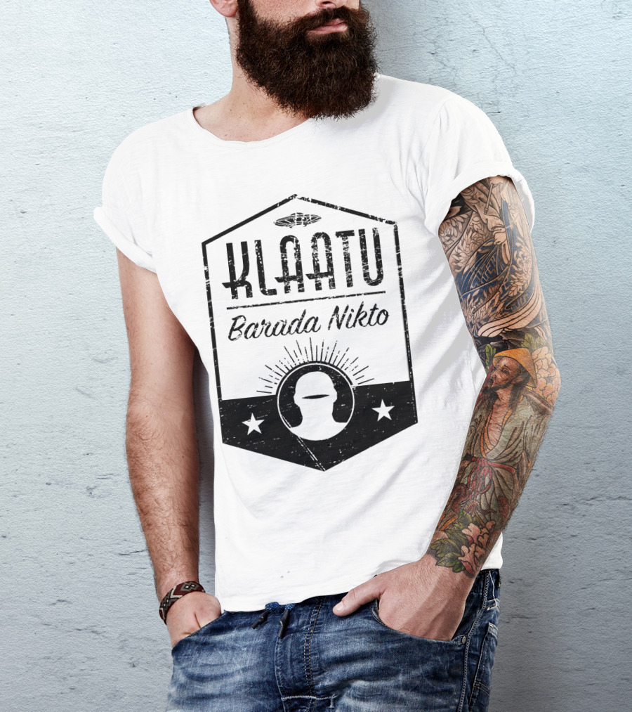 Klaatu Barada Nikto The Day The Earth Stood Still Spaceship Icon Retro Badge T-Shirt