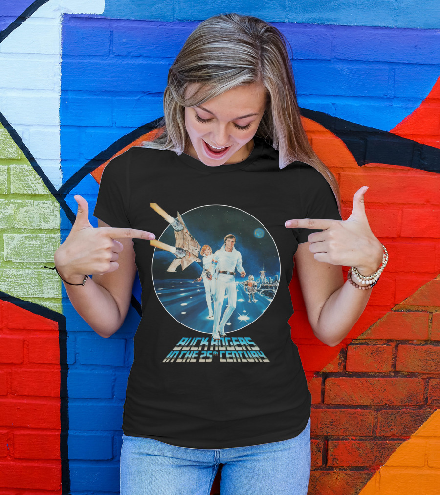 Buck Rogers In The 25th Century Space Adventure Crew And Starship On Futuristic Landscape T-Shirt