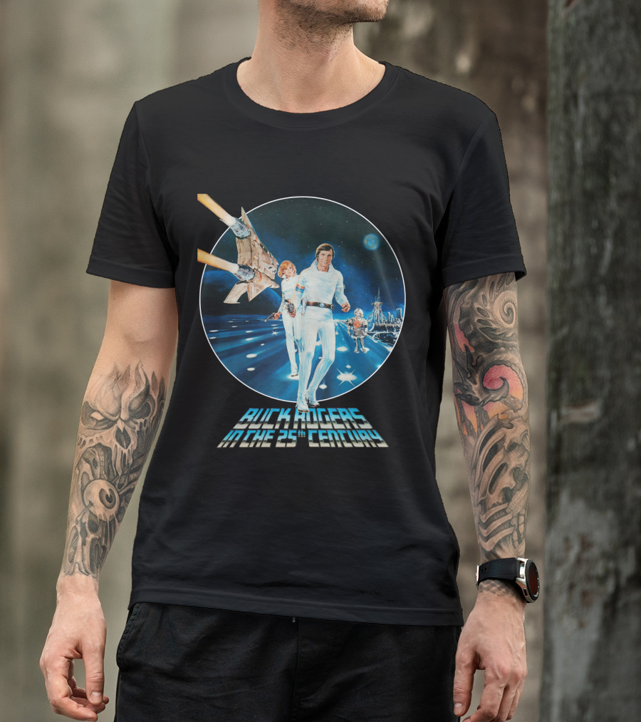 Buck Rogers In The 25th Century Space Adventure Crew And Starship On Futuristic Landscape T-Shirt