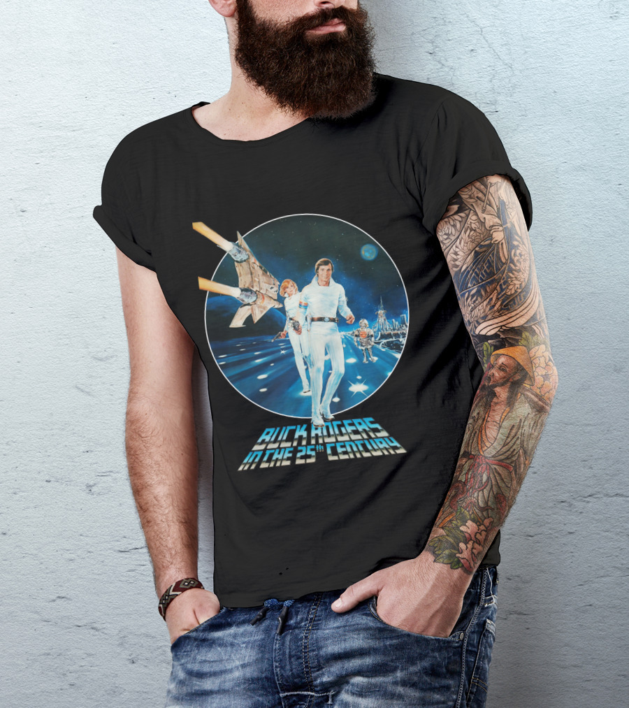 Buck Rogers In The 25th Century Space Adventure Crew And Starship On Futuristic Landscape T-Shirt