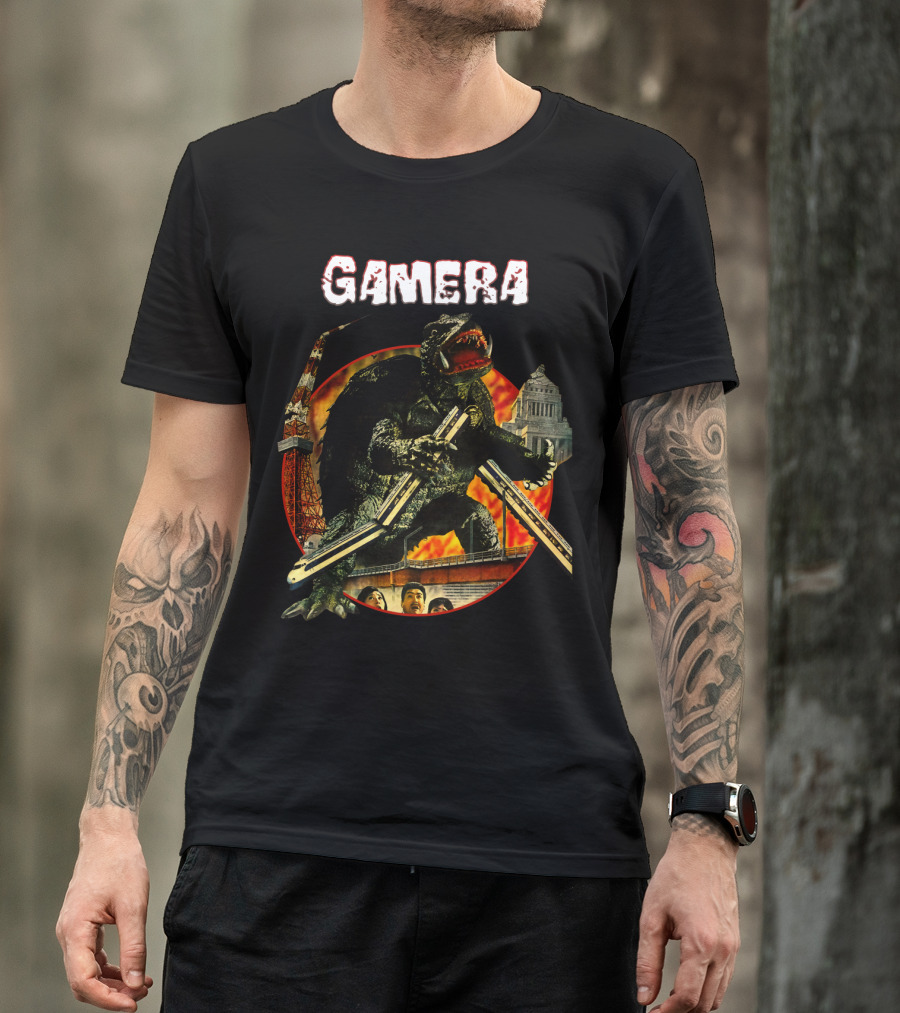 Gamera Monster Clash With Iconic Japanese Tower And Cityscape Scene T-Shirt
