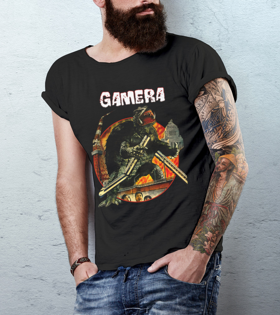 Gamera Monster Clash With Iconic Japanese Tower And Cityscape Scene T-Shirt