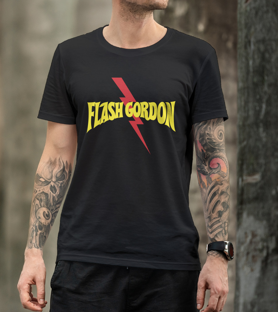 Flash Gordon Logo Yellow Text Red Lightning Bolt T-Shirt