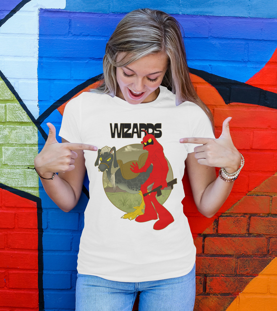 Wizards Animation Character With Red Humanoid And Armed Bird T-Shirt