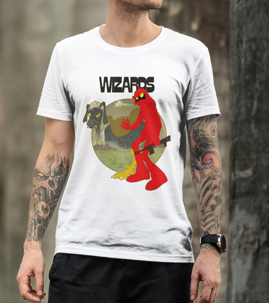 Wizards Animation Character With Red Humanoid And Armed Bird T-Shirt