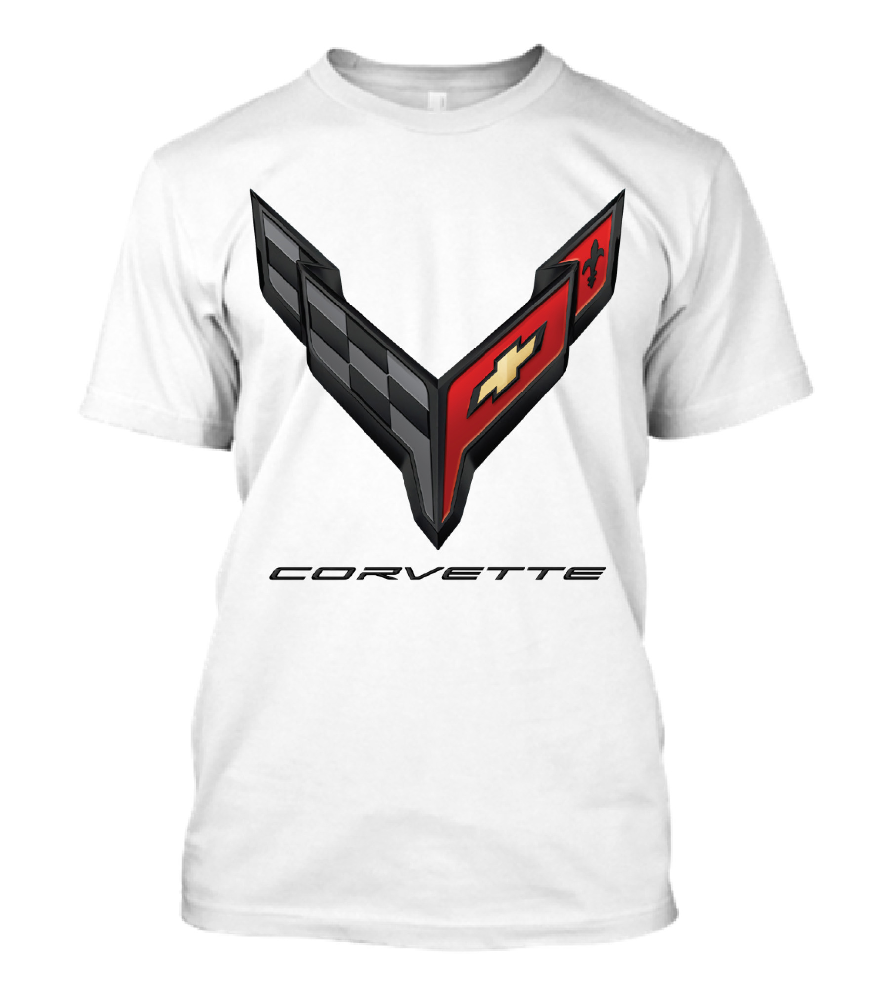 Chevrolet Corvette Emblem With Checkered And Cross Flags T-Shirt