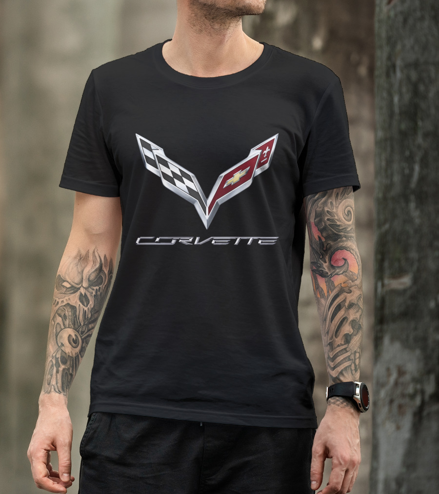 Chevrolet Corvette C7 Emblem With Racing Flags And Iconic T-Shirt