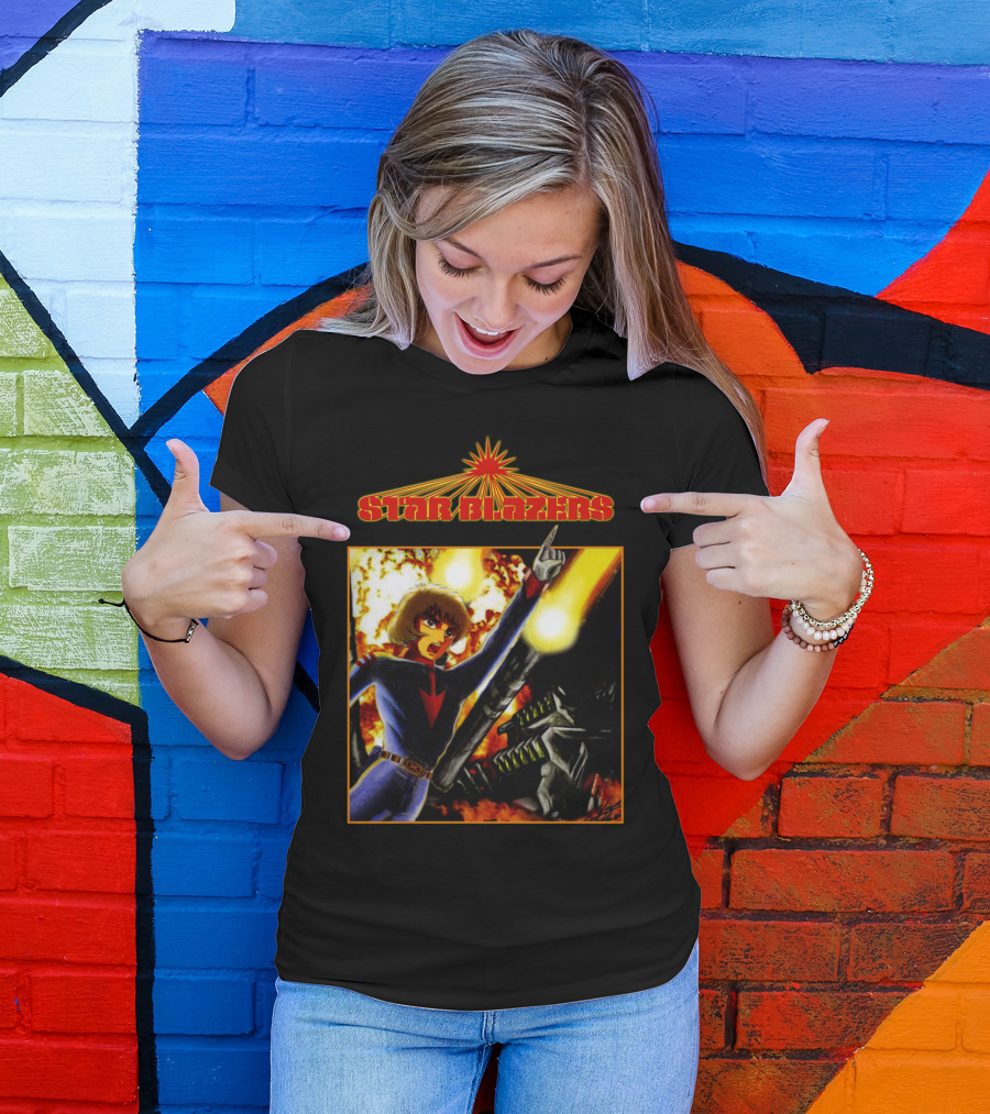 Star Blazers Anime Character In Action Scene With Explosions And Giant Mecha T-Shirt