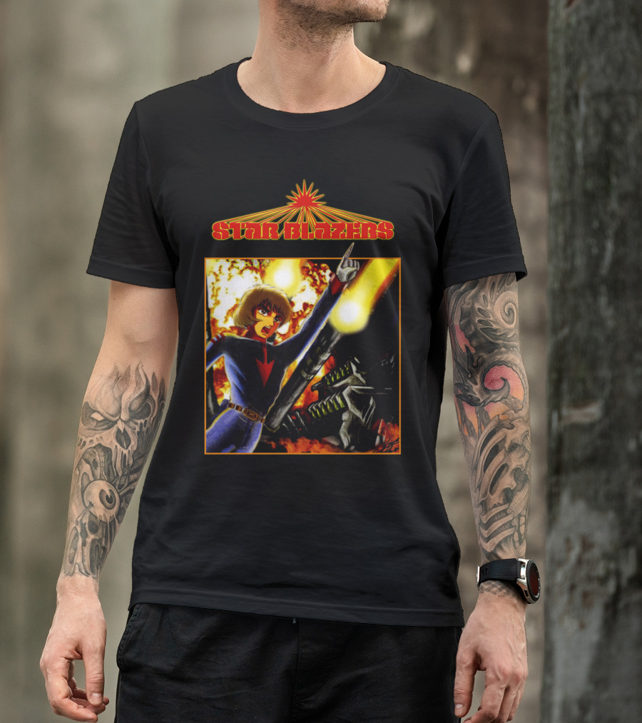 Star Blazers Anime Character In Action Scene With Explosions And Giant Mecha T-Shirt