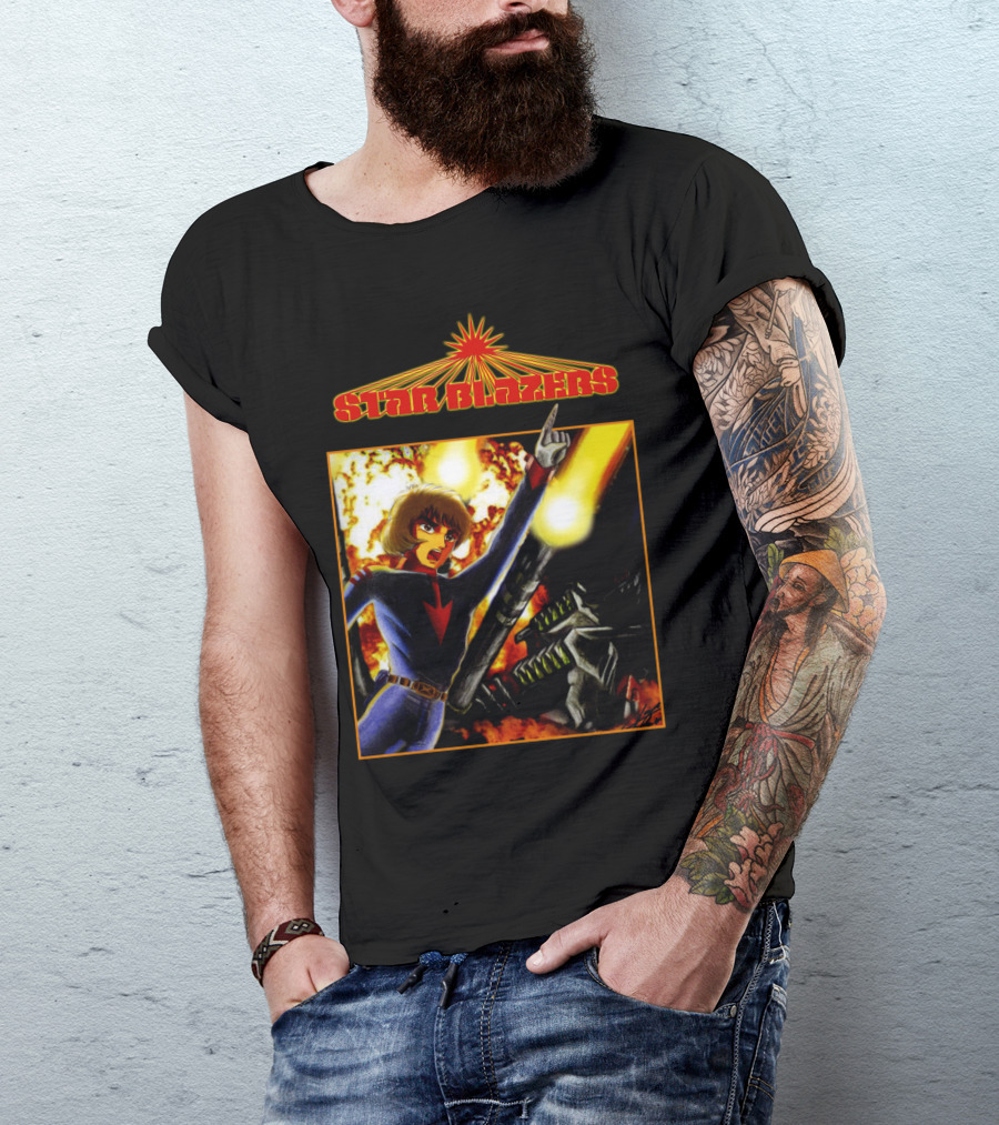 Star Blazers Anime Character In Action Scene With Explosions And Giant Mecha T-Shirt