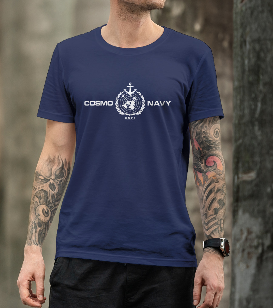 COSMO NAVY U.N.C.F Anchor Emblem On Dark Blue T-Shirt