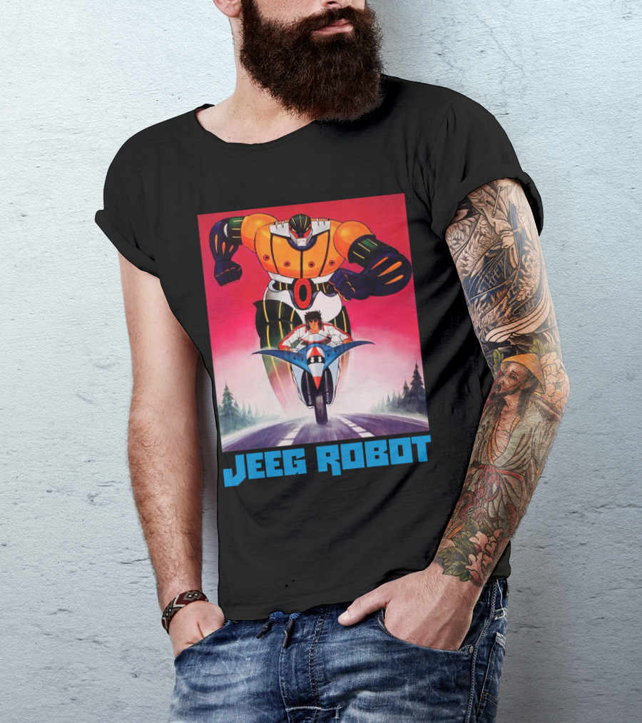 Jeeg Robot Anime Character With Motorcycle Racing T-Shirt