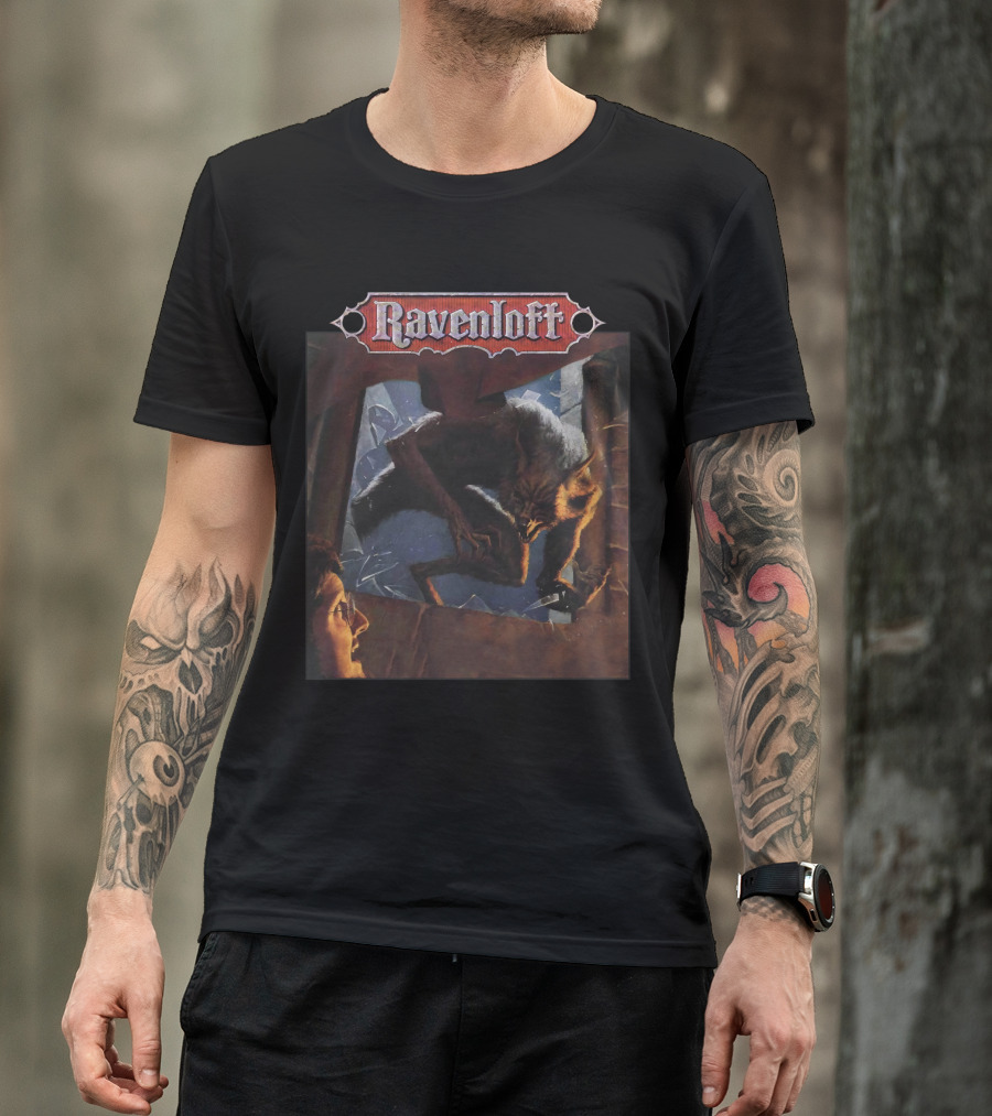Ravenloft Dark Of The Moon Wolf And Person In Broken Window Scene T-Shirt